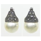 Sterling silver 12mm pearl latch earrings with