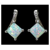 Sterling silver lab opal post earrings