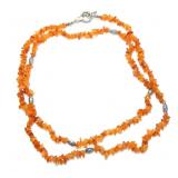 Sterling silver and amber bead 24" toggle clasp