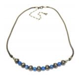 Sterling silver and sodalite bead mesh necklace,