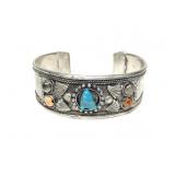 Sterling silver cuff bracelet with turquoise and