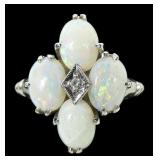 10K White gold 4-stone cabochon opal ring with