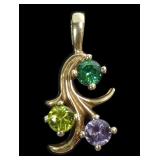 10K Yellow gold round cut peridot, topaz and