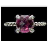 Sterling silver square checkerboard cut pink