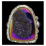 Sajen (?) sterling silver druzy quartz ring,
