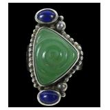Sajen sterling silver carved jade and cabochon