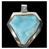 Sterling silver freeform faceted larimar pendant,