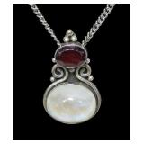 Sterling silver bezel set moonstone and garnet