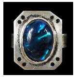 Sterling silver vintage bezel set blue paua ring,