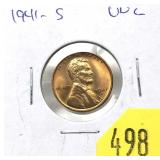 1941-S Lincoln cent, Unc.