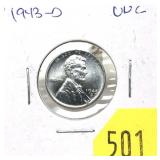 1943-D Lincoln cent, Unc.