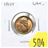 1945 Lincoln cent, Unc.