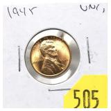 1945 Lincoln cent, Unc.