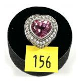 Sterling silver heart shape pink topaz ring with