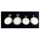 Lot, open face pocket watches: Waltham, Elgin,