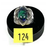 Sterling silver claw set azurite malachite ring,