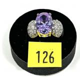 Sterling silver fancy cut lavender stone ring with
