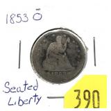 1853-O Seated Liberty quarter