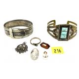 Lot, vintage brass Southwestern design turquoise