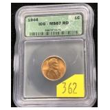 1944 Lincoln cent, ICG slab certified MS67 RD