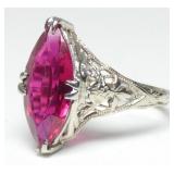 14K White gold antique marquise cut ruby ring
