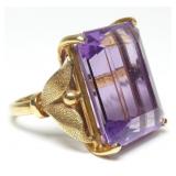 18K Yellow gold large emerald cut amethyst ring,