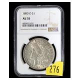 1880-O Morgan dollar, NGC slab certified AU-55