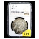 1879-S Morgan dollar, NGC slab certified MS-63