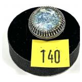 Sterling silver dentil set Roman glass ring,