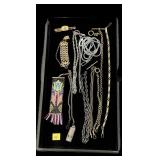 Lot, watch chains and fobs, Masonic tie bar,