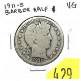 1911-S Barber half dollar
