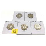 x5- Quarters, AU, 90% silver, -x5 quarters, Sold