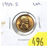 1939-S Lincoln cent, Unc.