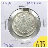 1919 Mexico 1 peso, AU