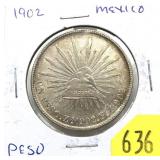 1902 Mexico 1 peso, AU