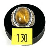 Sterling silver bezel set tiger eye ring with two