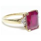 10K Yellow gold rectangular cut ruby ring with