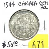 1944 Canadian half dollar, BU