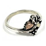 Sterling silver botanical design ring with 10K