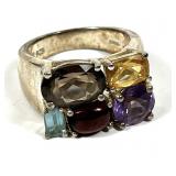 Sterling silver multi-colored gemstone ring,