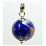 14K Yellow gold enameled globe pendant, 3.1 grams