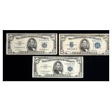 x3- $5 Silver certificates, mixed series,