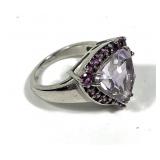 Sterling silver trillion cut amethyst ring with