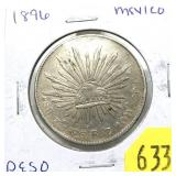 1896 Mexico 1 peso, AU/Unc.