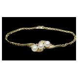 14K Yellow gold 7" flat chain three-pearl