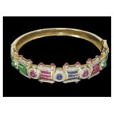 14K Yellow gold hinged bangle with channel