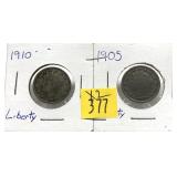 x2- Liberty Head nickels, mixed dates,