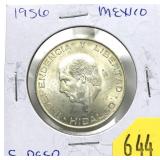 1956 Mexico 5 pesos, Unc
