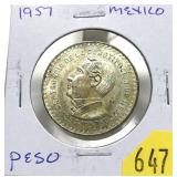 1957 Mexico 1 peso, Unc