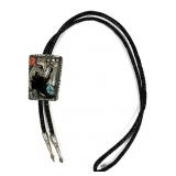 Southwestern design leather bolo tie with